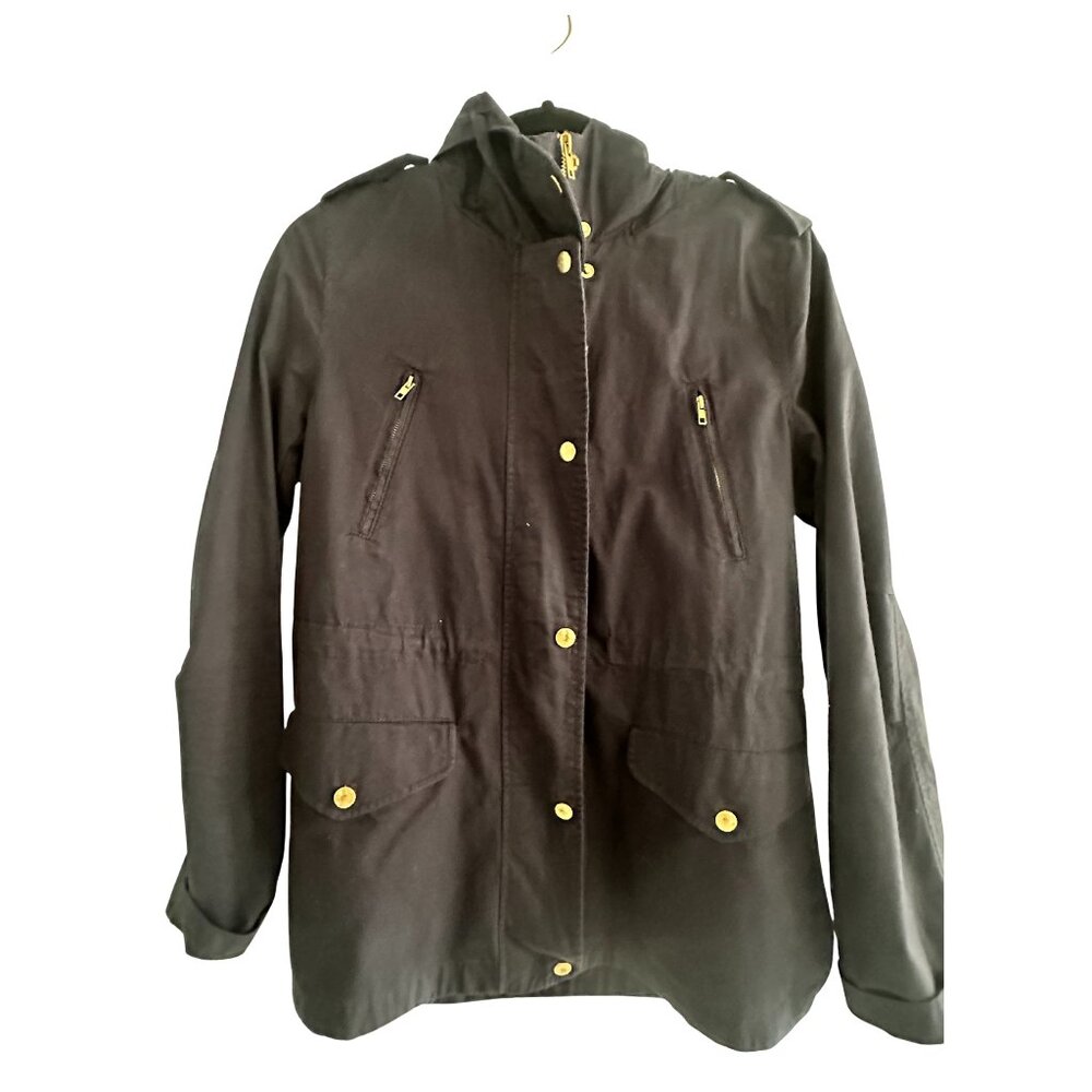 Love Tree Black Utility Jacket Small Hooded Military Style Gold Hardware